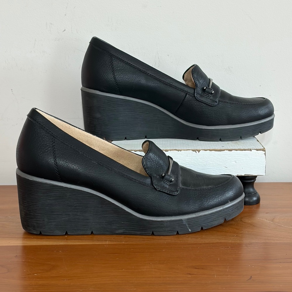Soul Naturalizer Achieve Black Wedge Loafers Metallic Bit Platform Shoes 9.5M
